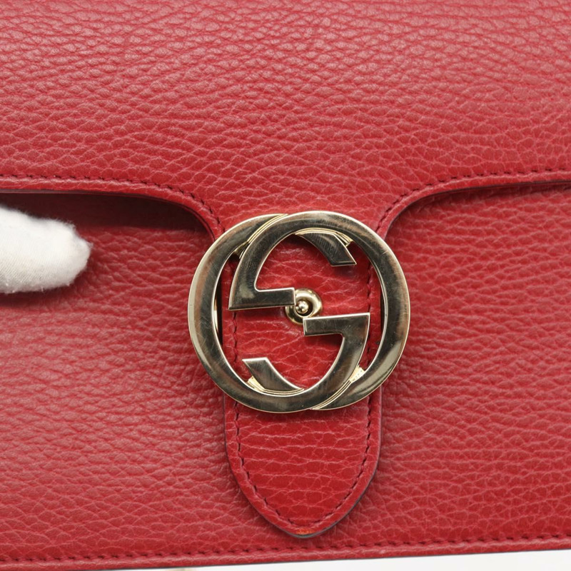 【日本直送】GUCCI 鏈條互扣式肩背包 皮革 紅色 金色 510304 正品 ka1541M-16