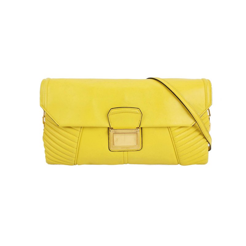 Miu Miu羊皮純色絎縫金屬鎖扣斜挎包單肩包-0