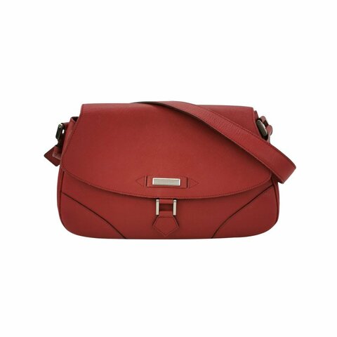 Burberry牛皮純色金屬字母logo微標翻蓋單肩包