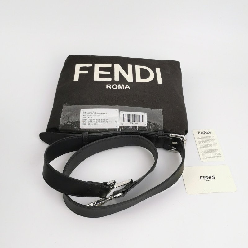 Fendi牛皮尼龍布拼色字母Logo斜挎包單肩包-8