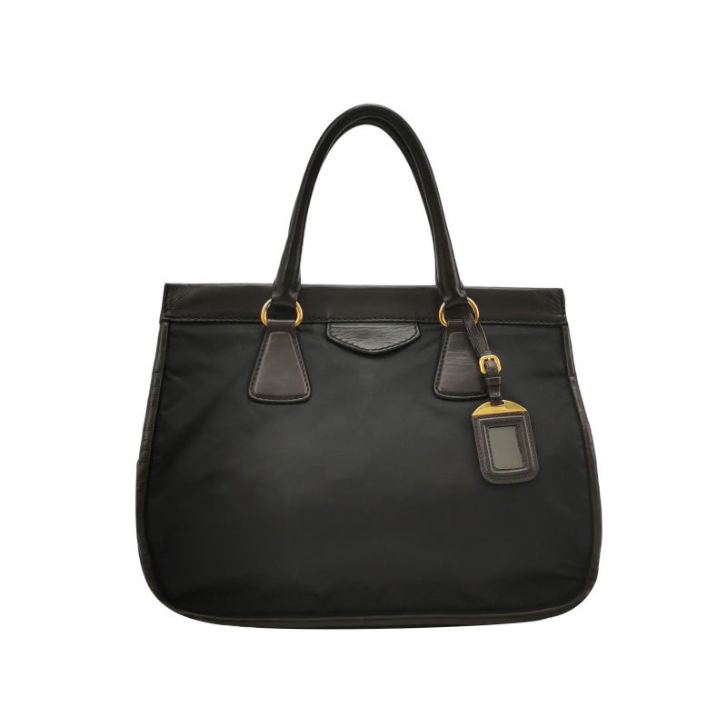 Prada牛皮尼龍布純色三角徽標手提包-0