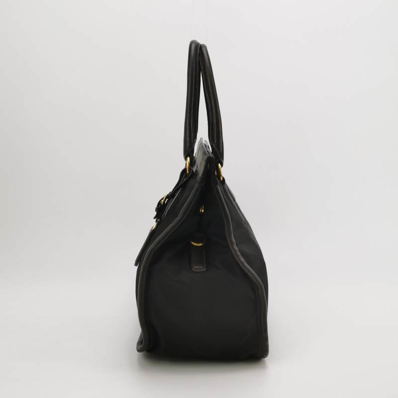 Prada牛皮尼龍布純色三角徽標手提包-2