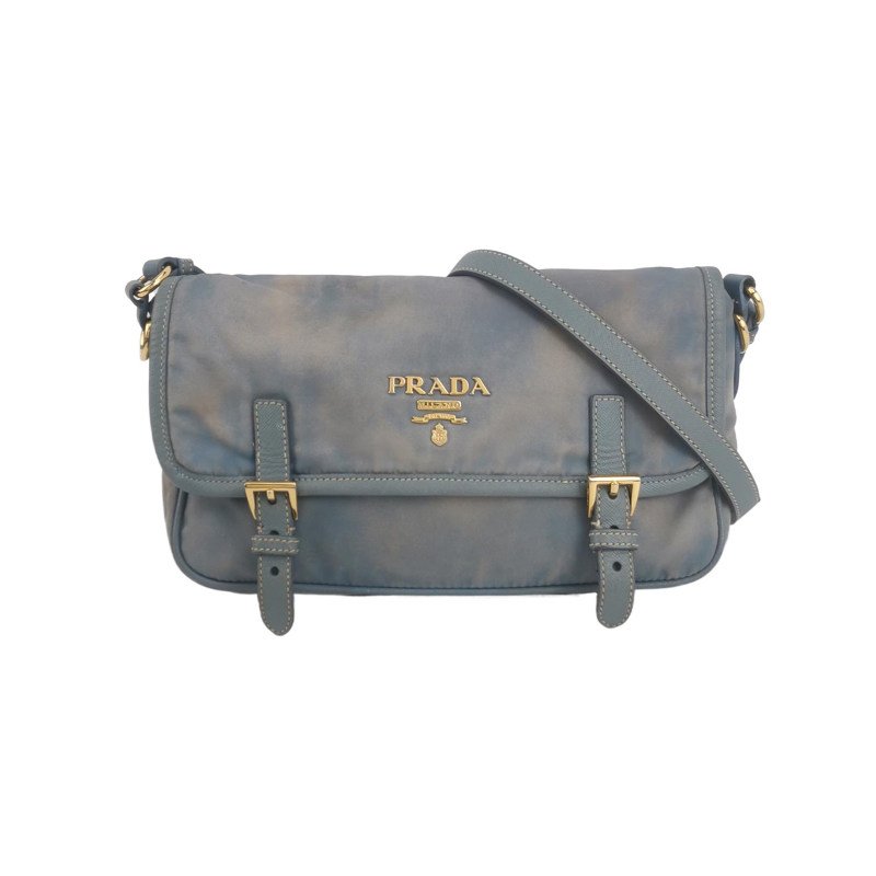 Prada牛皮尼龍布字母Logo皮帶扣斜挎包單肩包-0