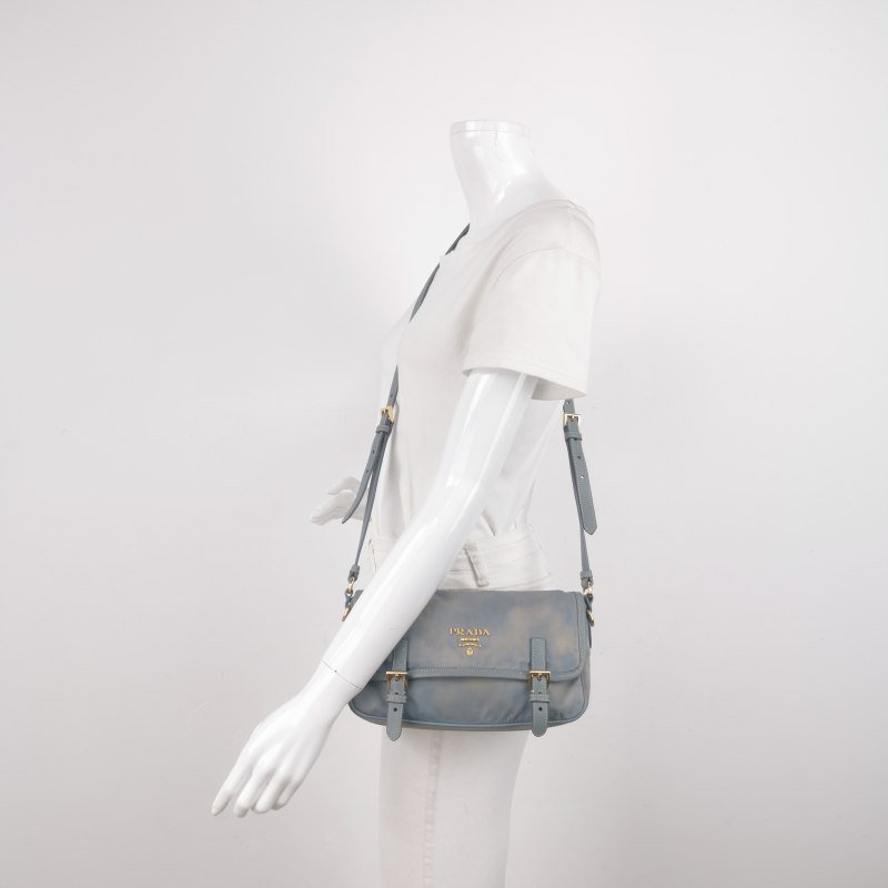 Prada牛皮尼龍布字母Logo皮帶扣斜挎包單肩包-1