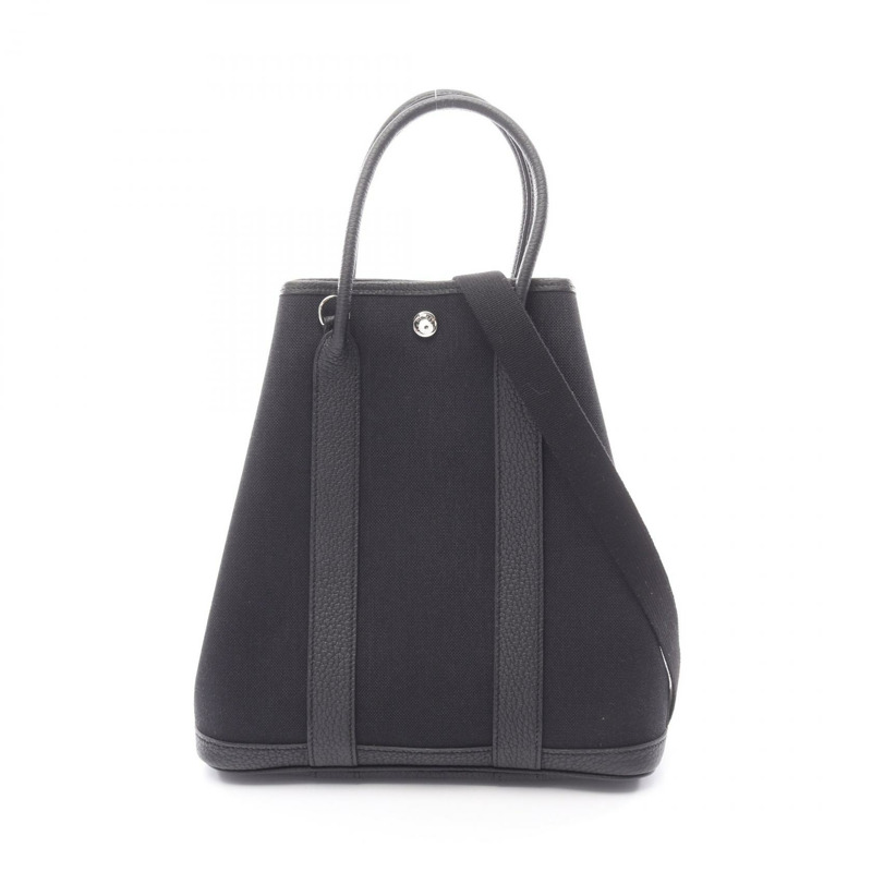 愛馬仕 Garden File PM 手提單肩包,軍用帆布皮革,黑色二手-0