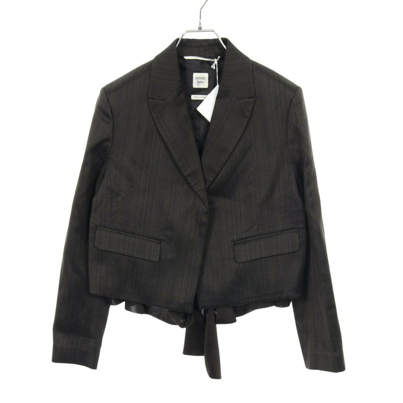 愛馬仕其他款式夾克,絲毛混紡,黑色灰色,二手女裝-0