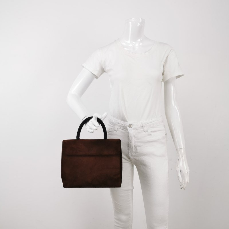 Prada翻毛皮純色字母Logo中古手提包-1