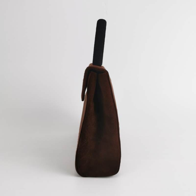 Prada翻毛皮純色字母Logo中古手提包-2