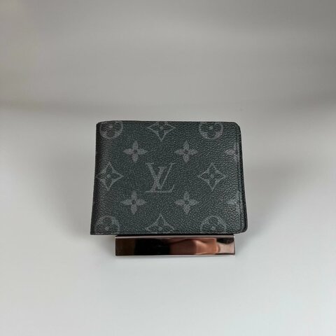LV M61695/晶片款 黑老花對開短夾