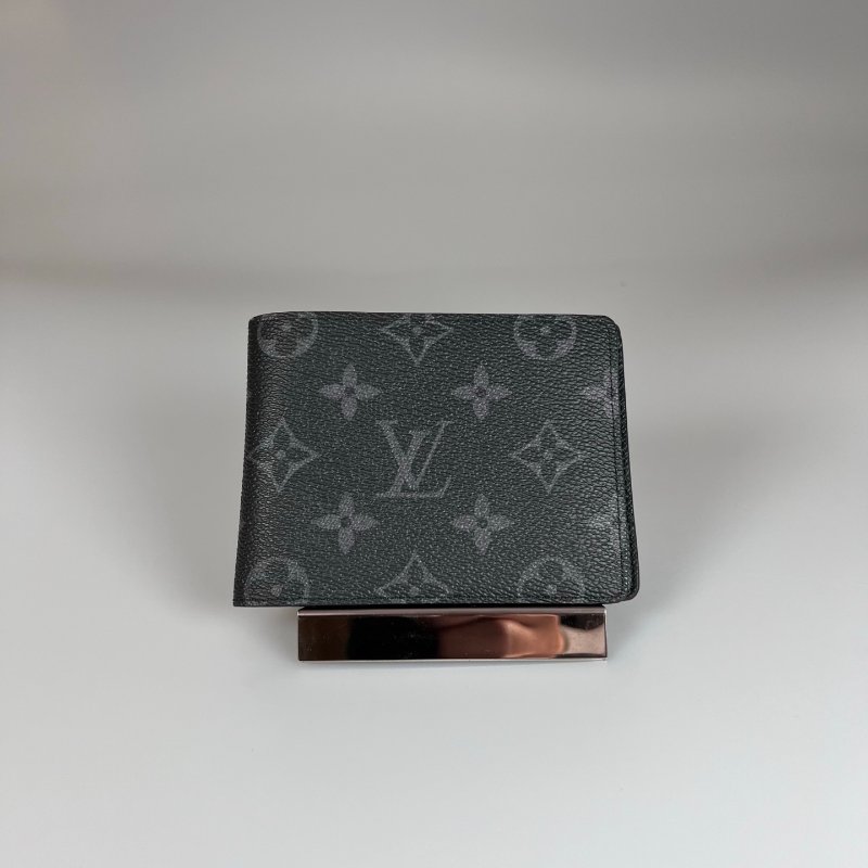 LV M61695/晶片款 黑老花對開短夾-0