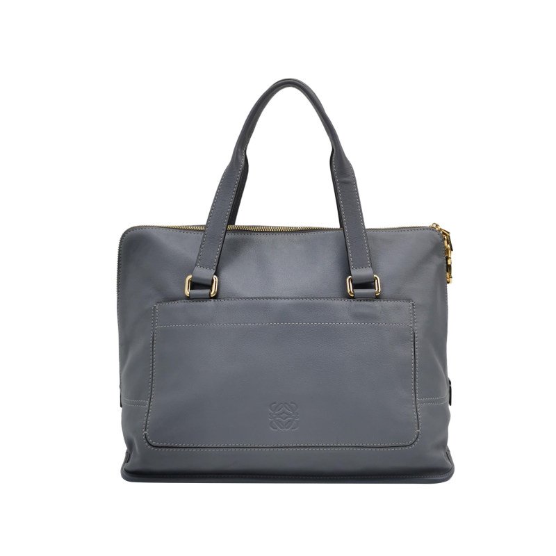 Loewe牛皮純色Logo壓紋手提包-0