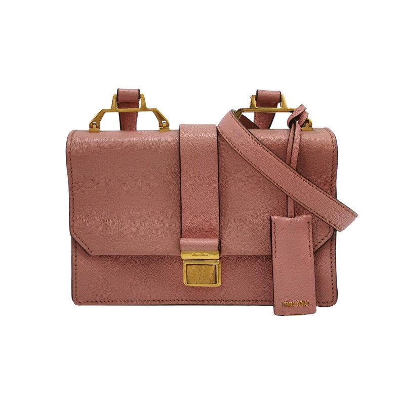 Miu Miu羊皮純色金屬扣斜挎包單肩包-0