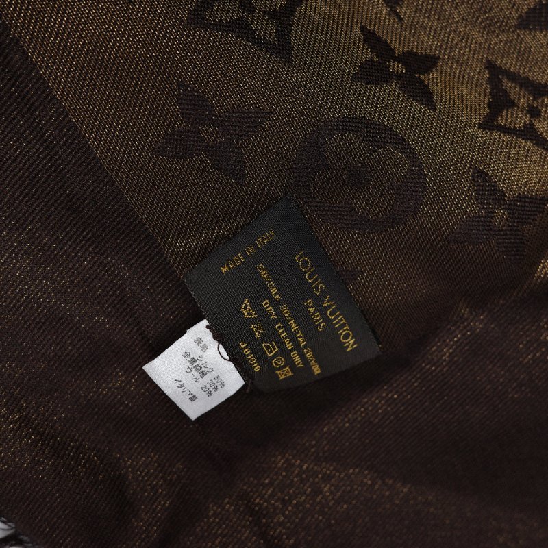 Louis Vuitton 路易威登 Monogram 黑色彩金緹花 織紋披肩 大圍巾 140cm X 140cm-10