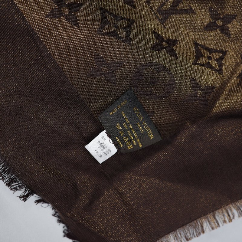 Louis Vuitton 路易威登 Monogram 黑色彩金緹花 織紋披肩 大圍巾 140cm X 140cm-11