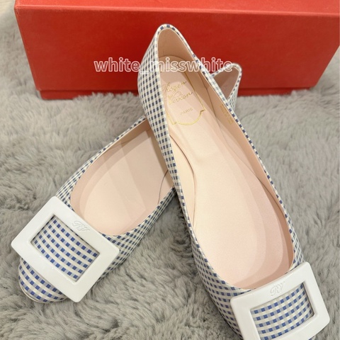 ［二手9新］💫39號Roger Vivier藍白格紋平底鞋