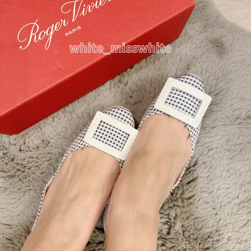 ［二手9新］💫39號Roger Vivier藍白格紋平底鞋-3