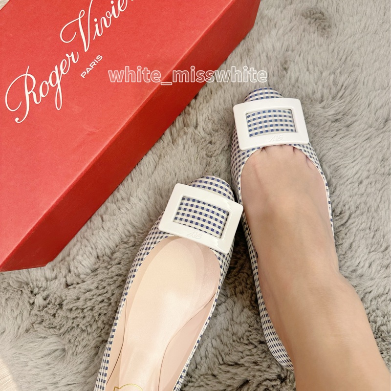 ［二手9新］💫39號Roger Vivier藍白格紋平底鞋-4