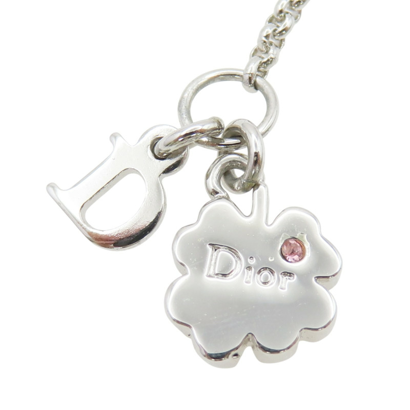 粉色水鑽 銀色鍍金 蝴蝶結水滴 項鏈【Dior 迪奧】-6