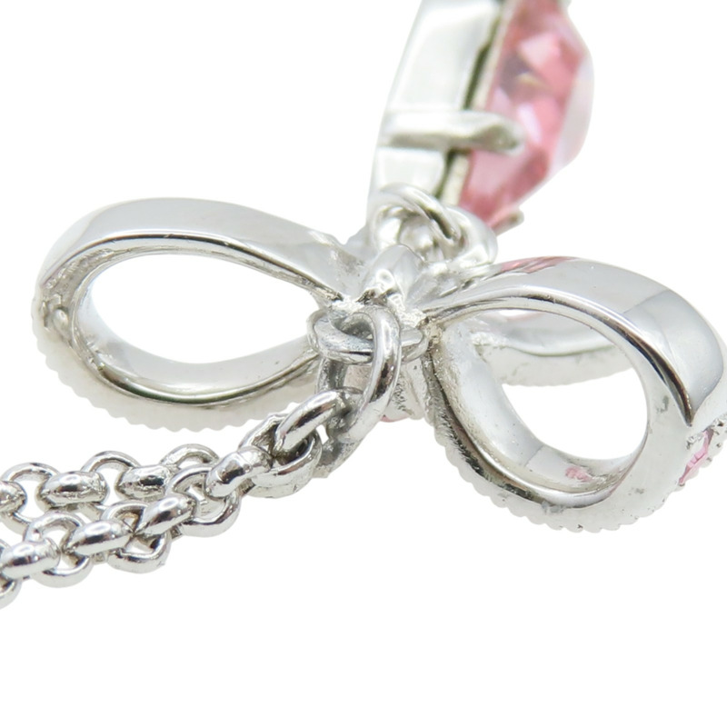 粉色水鑽 銀色鍍金 蝴蝶結水滴 項鏈【Dior 迪奧】-8