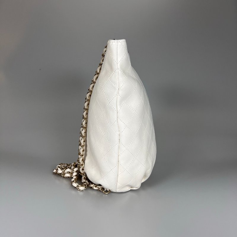 CHANEL 菱格皮穿鍊後背包 白牛皮 27開-2