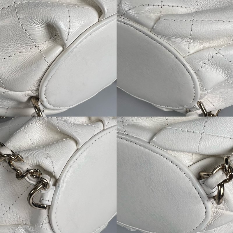 CHANEL 菱格皮穿鍊後背包 白牛皮 27開-13