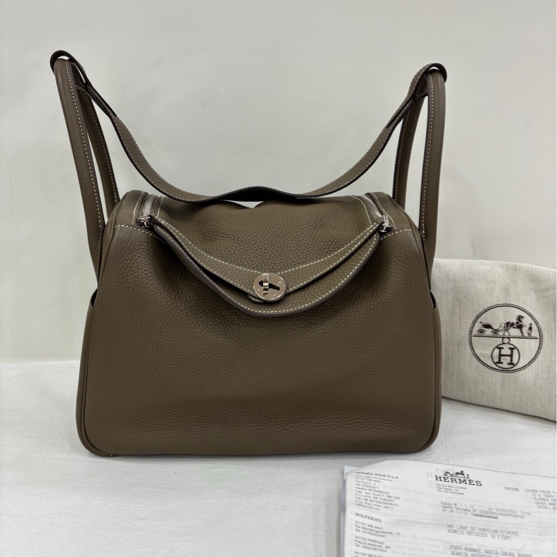 愛馬仕大象灰銀扣Lindy30單肩包,C刻 有購證-0