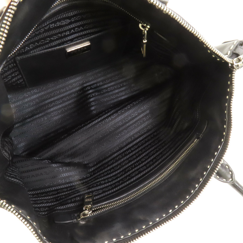 PRADA 牛皮皮革Handbag銀扣手挽袋-5