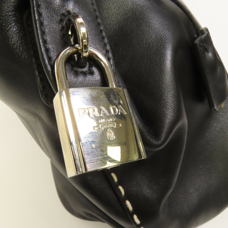PRADA 牛皮皮革Handbag銀扣手挽袋-9