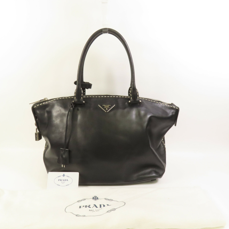 PRADA 牛皮皮革Handbag銀扣手挽袋-12
