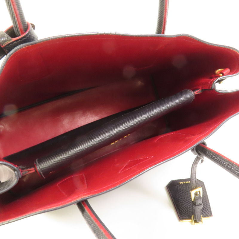 PRADA Saffiano皮革Handbag金扣手挽袋-7