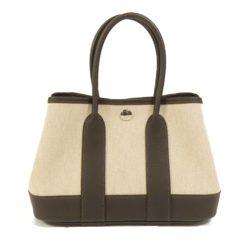 HERMES 帆布Garden Party 23銀扣手挽袋Ebene