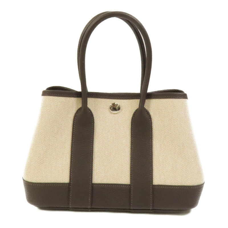 HERMES 帆布Garden Party 23銀扣手挽袋Ebene-1