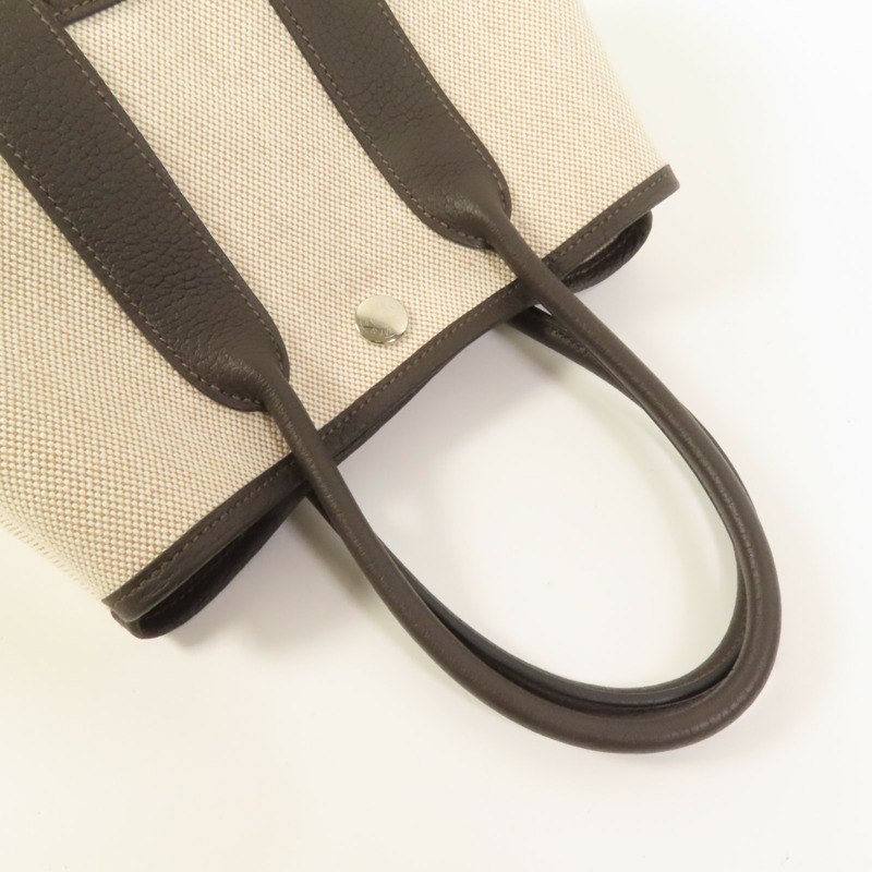 HERMES 帆布Garden Party 23銀扣手挽袋Ebene-4