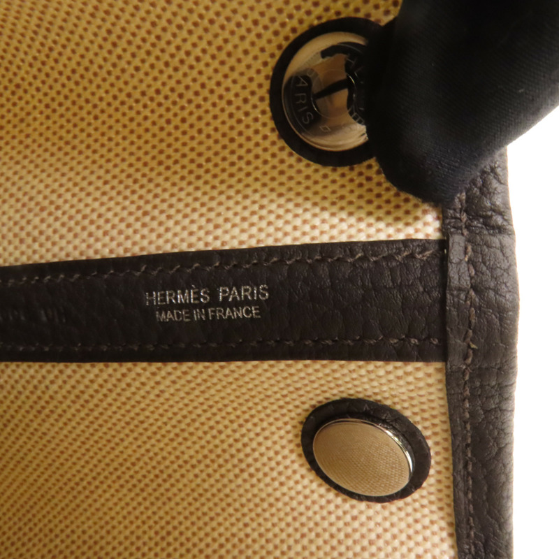 HERMES 帆布Garden Party 23銀扣手挽袋Ebene-7