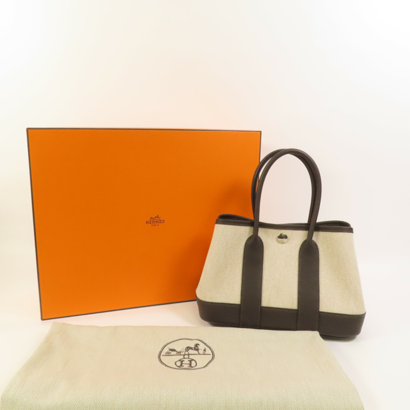 HERMES 帆布Garden Party 23銀扣手挽袋Ebene-9