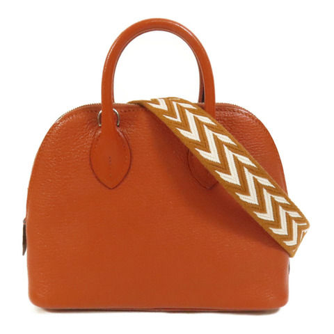 HERMES Chevre皮革Mini Bolide銀扣手挽肩背兩用袋Cuivre