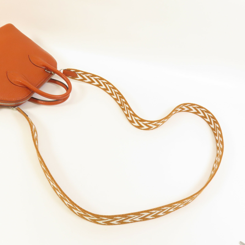 HERMES Chevre皮革Mini Bolide銀扣手挽肩背兩用袋Cuivre-4