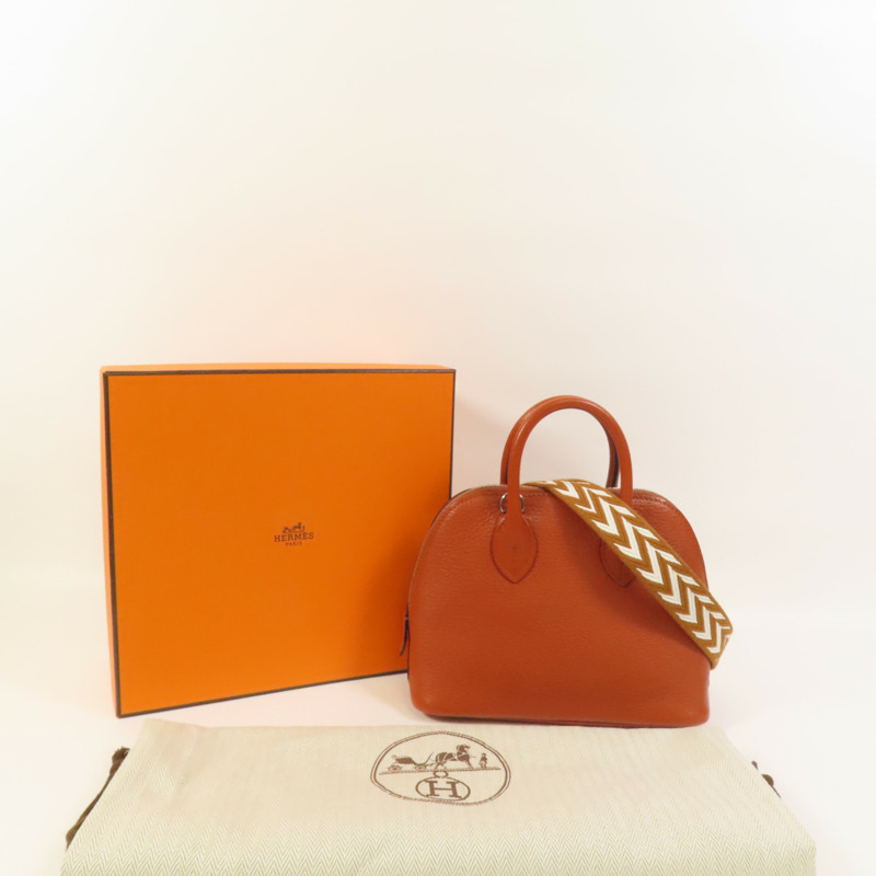 HERMES Chevre皮革Mini Bolide銀扣手挽肩背兩用袋Cuivre-9