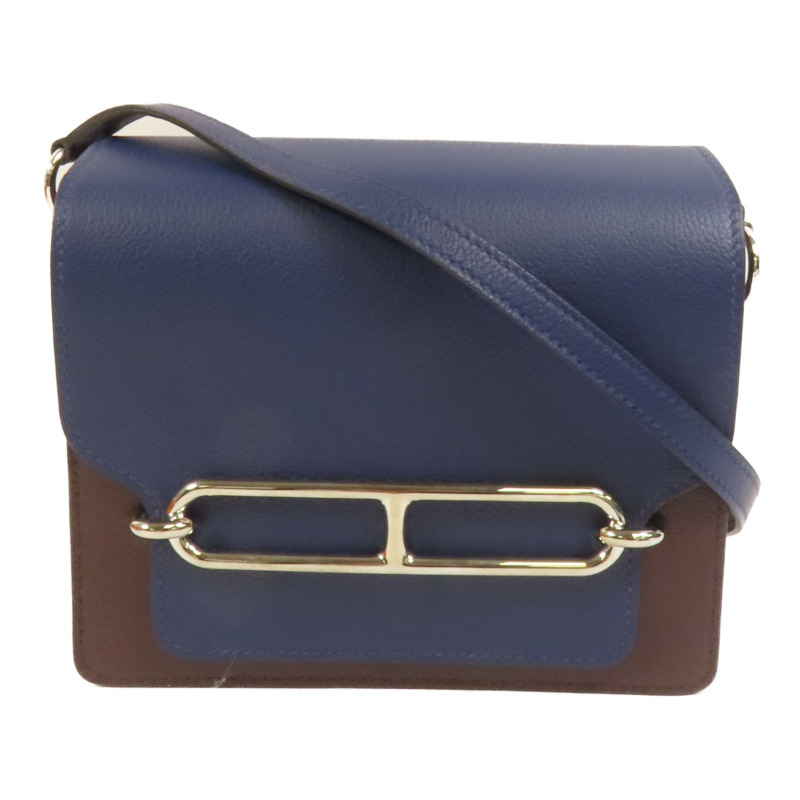 HERMES Evercolor皮革Mini Roulis銀扣肩背袋Rouge Sellier/Bleu Saphir-0