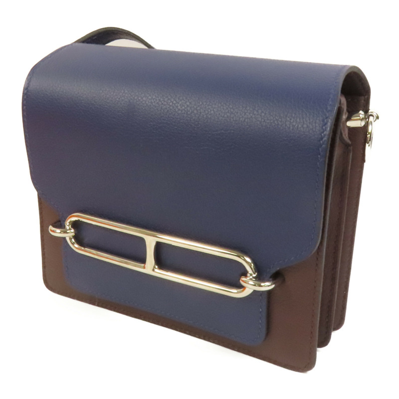 HERMES Evercolor皮革Mini Roulis銀扣肩背袋Rouge Sellier/Bleu Saphir-2