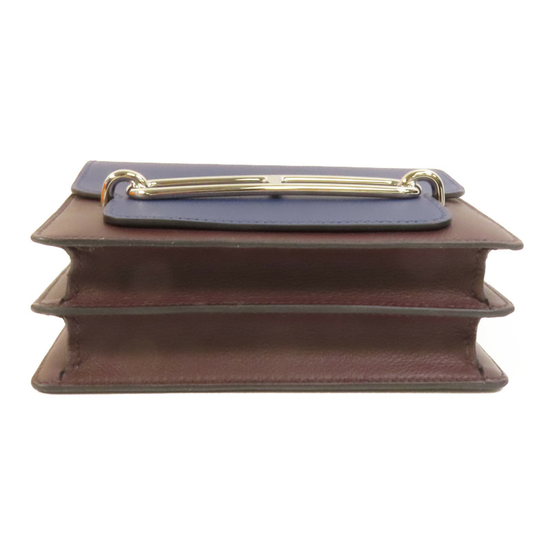 HERMES Evercolor皮革Mini Roulis銀扣肩背袋Rouge Sellier/Bleu Saphir-3