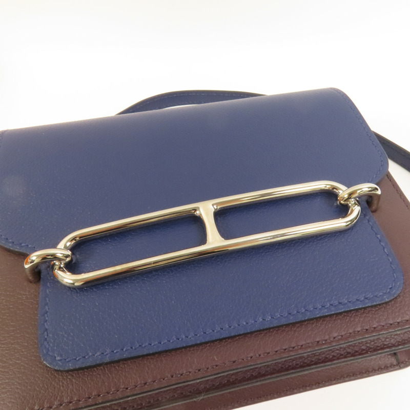 HERMES Evercolor皮革Mini Roulis銀扣肩背袋Rouge Sellier/Bleu Saphir-5