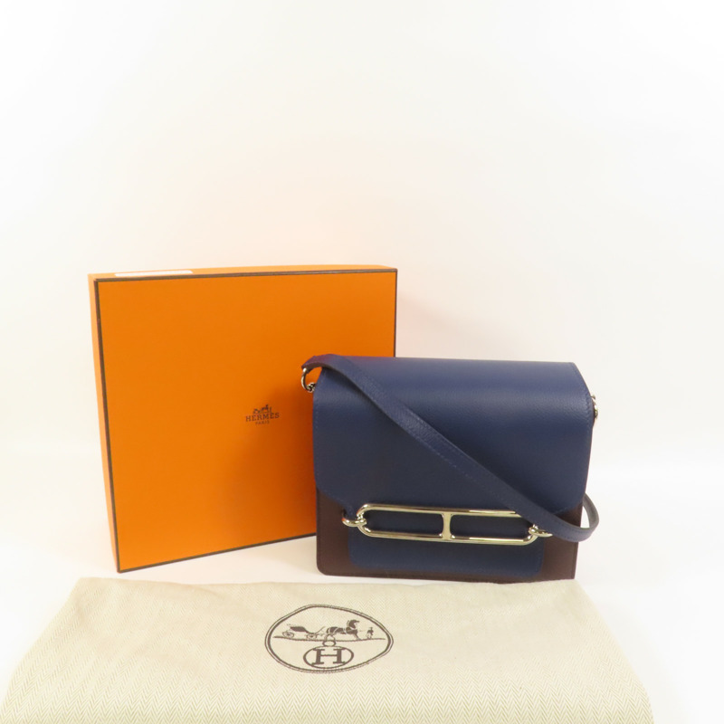 HERMES Evercolor皮革Mini Roulis銀扣肩背袋Rouge Sellier/Bleu Saphir-9