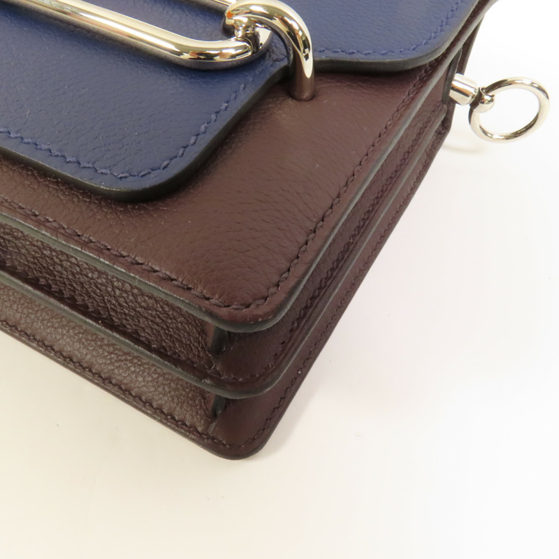 HERMES Evercolor皮革Mini Roulis銀扣肩背袋Rouge Sellier/Bleu Saphir-11