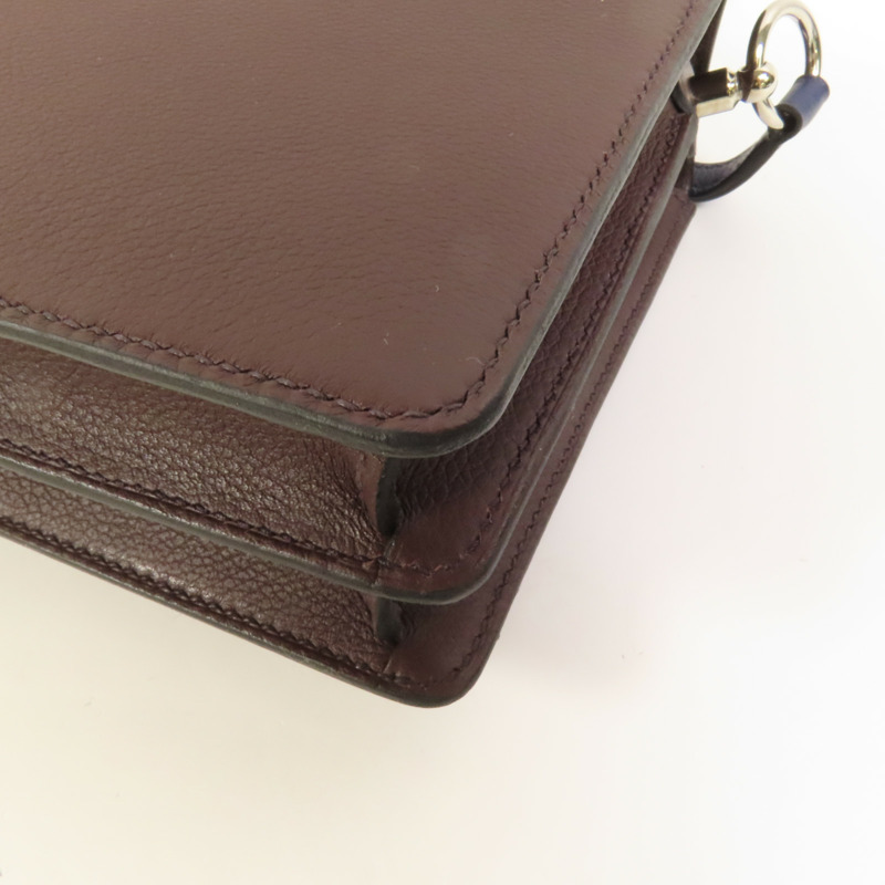 HERMES Evercolor皮革Mini Roulis銀扣肩背袋Rouge Sellier/Bleu Saphir-12