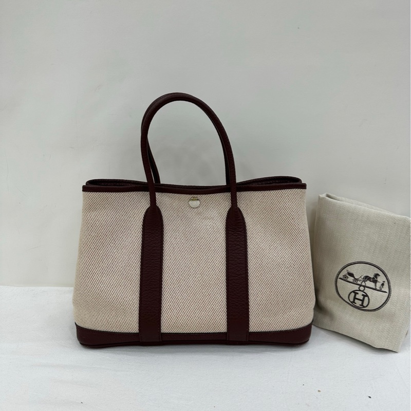 Hermes 愛馬仕 Garden Party 30 花園30熊貓酒紅 A刻 帆布拼皮，酒紅色-0