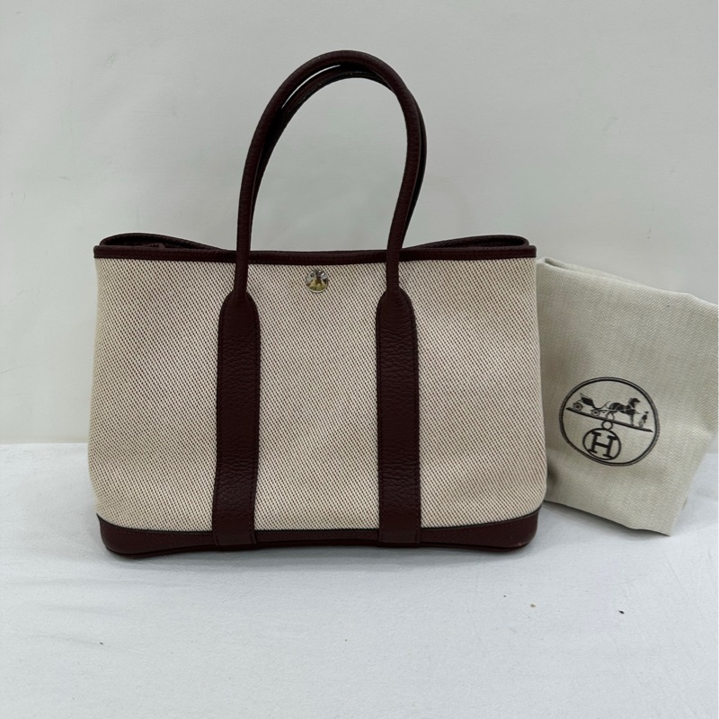 Hermes 愛馬仕 Garden Party 30 花園30熊貓酒紅 A刻 帆布拼皮，酒紅色-1