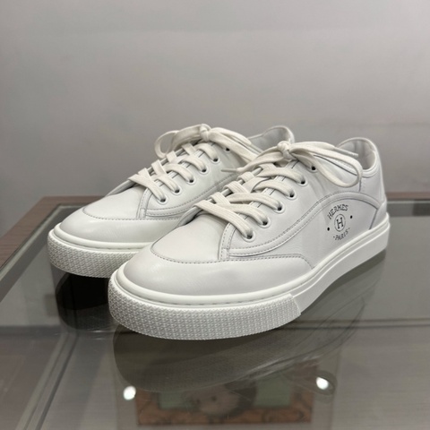 99新Hermes愛馬仕 側面H字logo女款白色休閒鞋 37碼