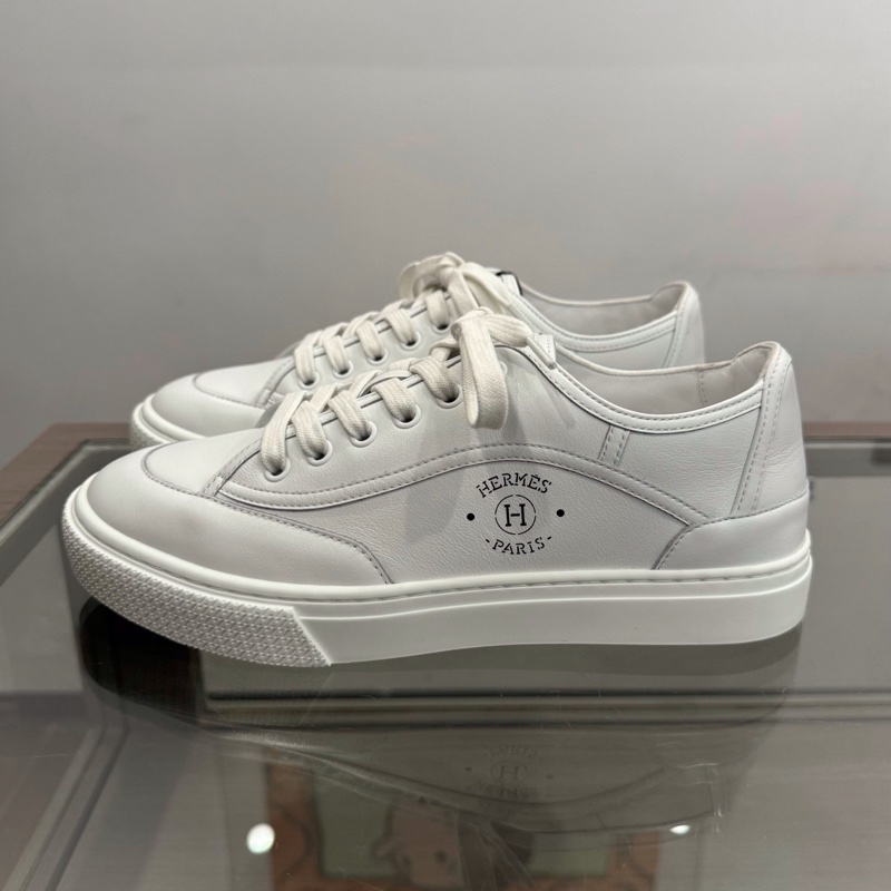 99新Hermes愛馬仕 側面H字logo女款白色休閒鞋 37碼-6