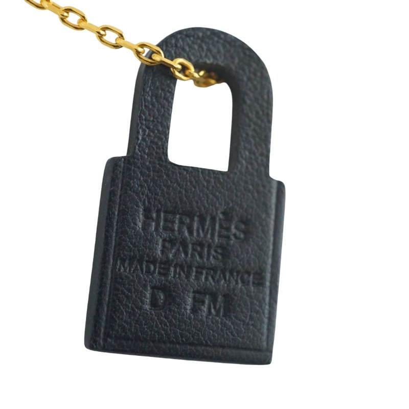 HERMES 愛馬仕 O’Kelly款鎖頭造型皮革項鍊(黑/金) (D刻/膠膜未拆)-4